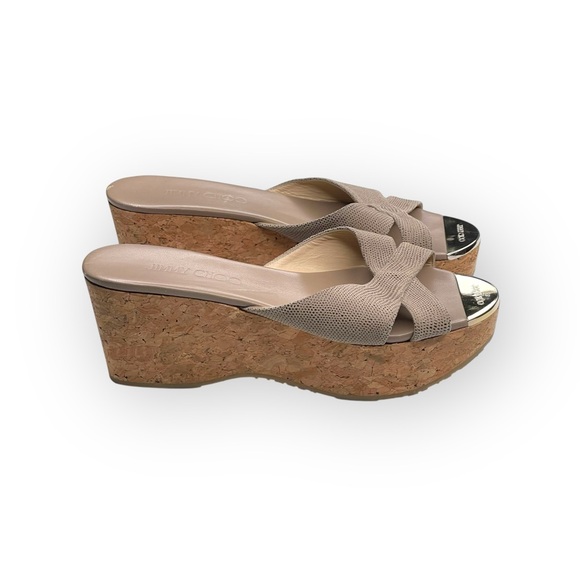new Jimmy Choo ♔ Prima Cross Strap Platform Slides Sandals ♔ Grey ♔ 38.5 7.5 8 - Picture 2 of 16